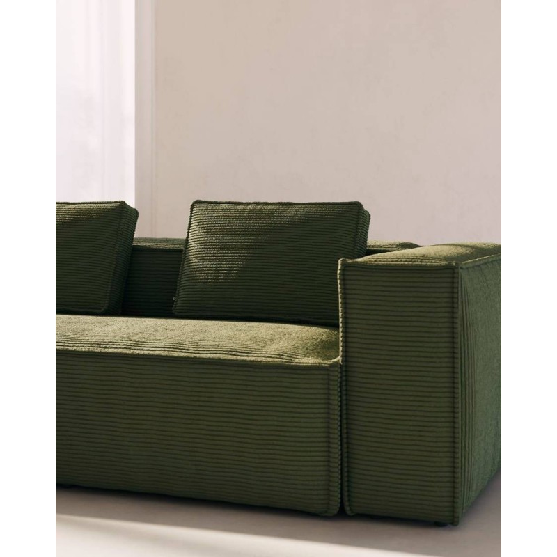 Sofá Blok 3 plazas chaise longue en pana verde 240 cm | FSC y OEKO-TEX
