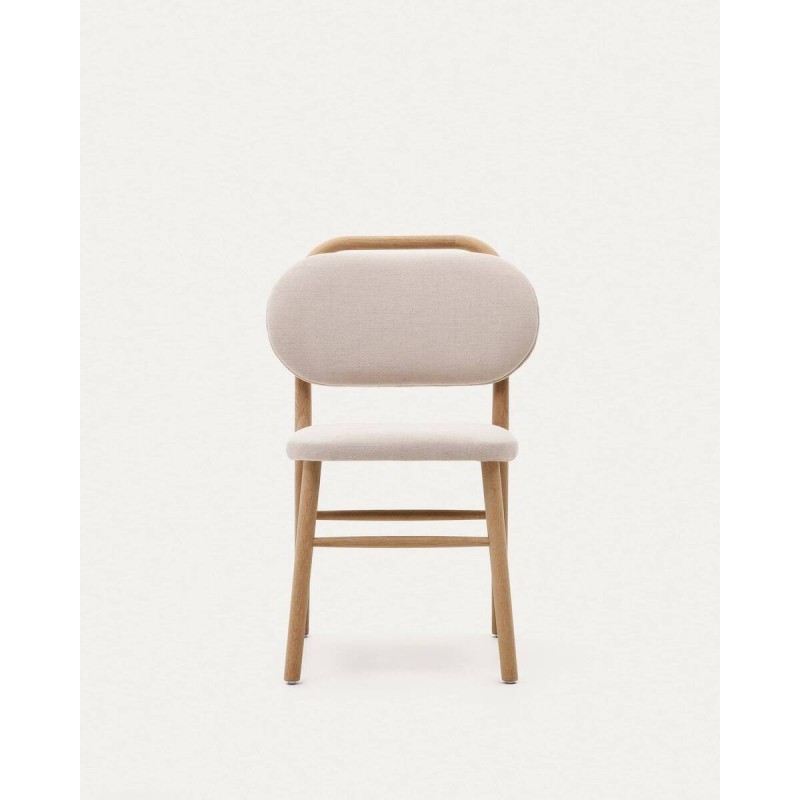 Silla helda de chenilla beige y madera de roble 45x51x83cm