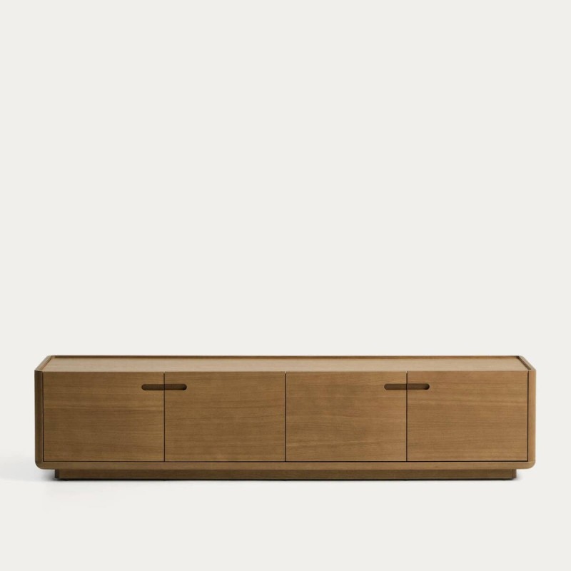 Mueble TV bajo de madera natural con 4 puertas | Diseño moderno