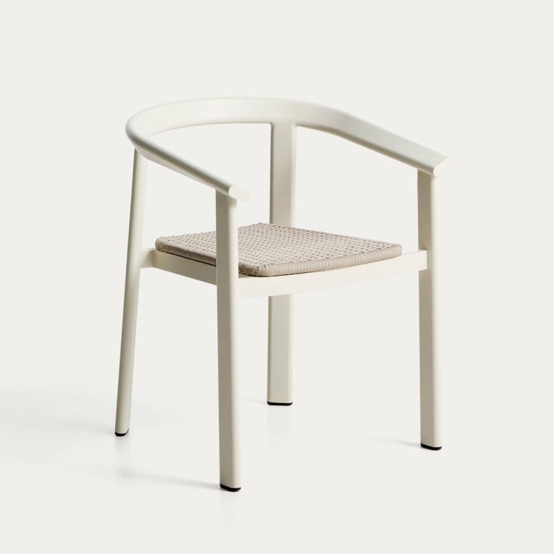 Silla de exterior con reposabrazos en aluminio beige | Muebles Benítez