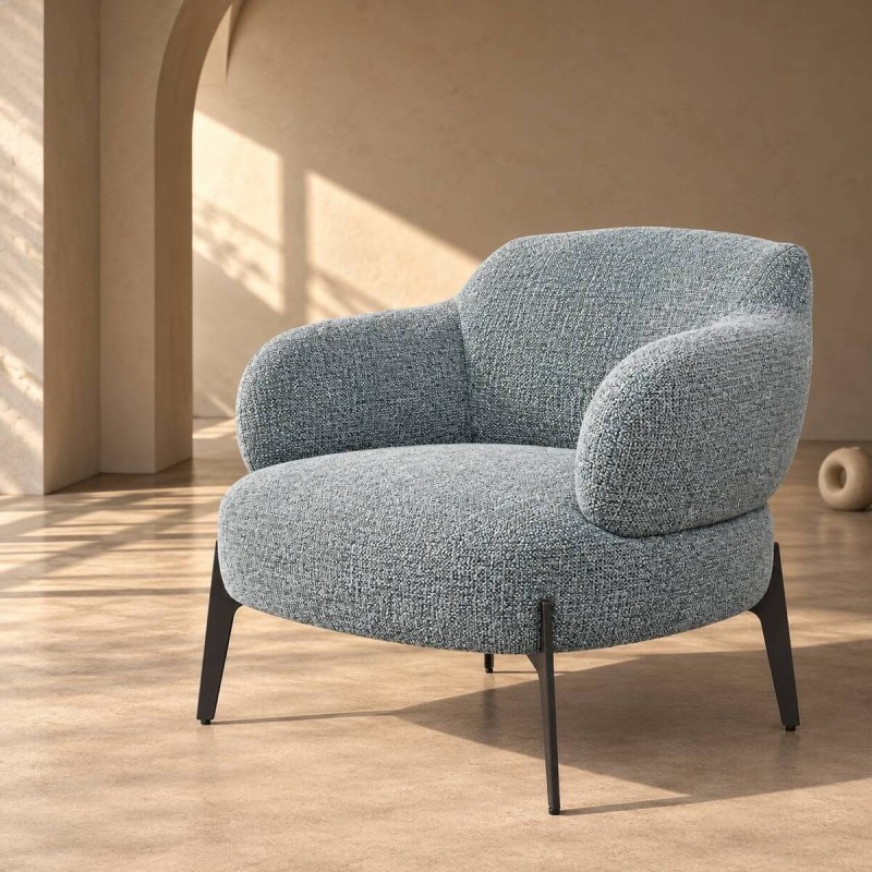 Sillón Milan azul tapizado con patas metálicas | Muebles Benítez