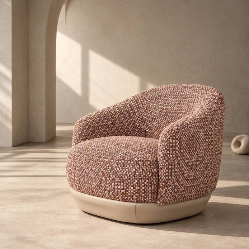 Sillón Giratorio Namib en bouclé granate| Muebles Benítez