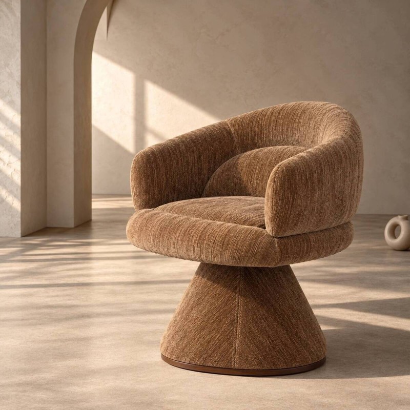 Sillón Doncel Chenille Marrón Oscuro Giratorio | Muebles Benítez