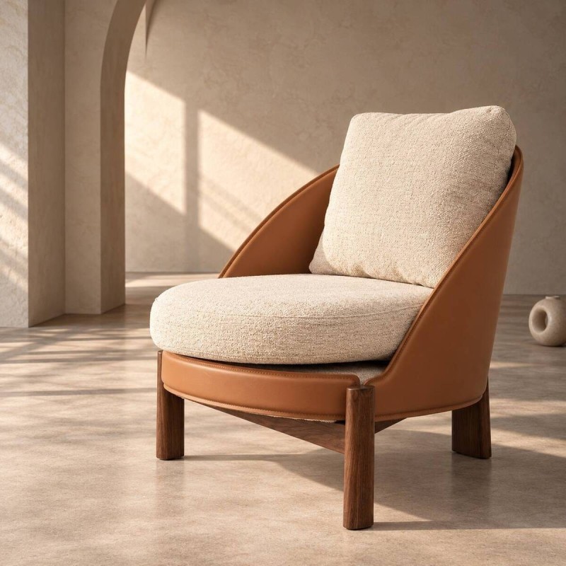 Sillón Piran crema y polipiel coñac | Muebles Benítez