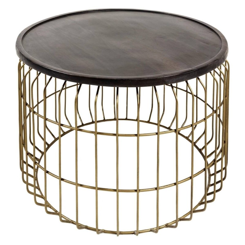 Mesa de centro redonda mir madera ennegrecida - metal dorado 81x46cm