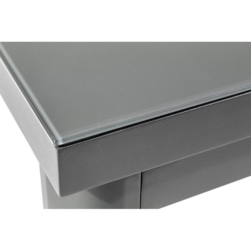 Mesa de comedor rectangular exterior aluminio negro cristal negro extensible 140/180x75x76cm