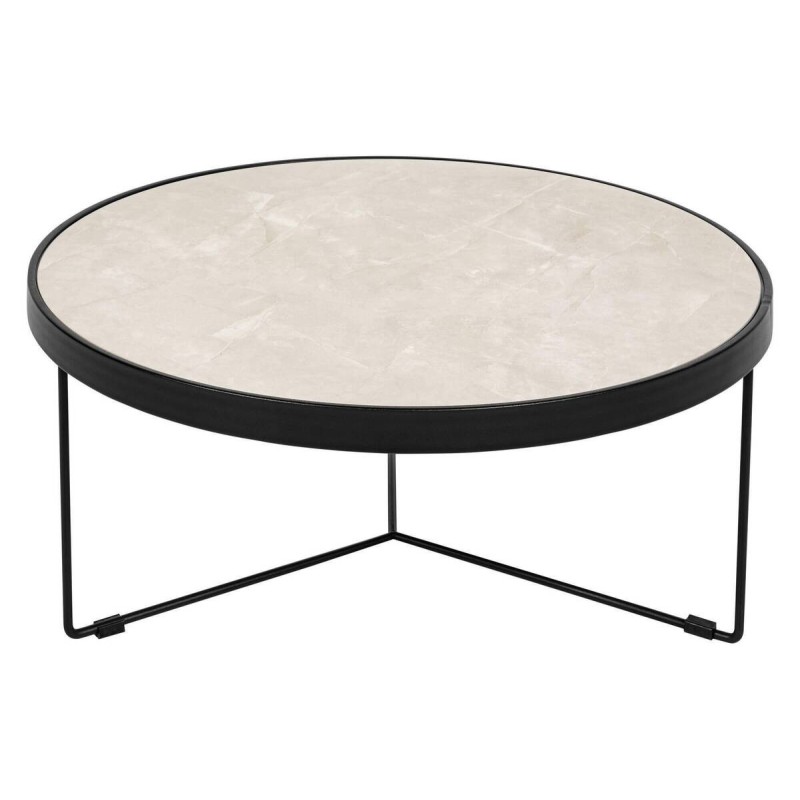 Mesa de centro petra de cerámica blanca y metal negro 80x35cm