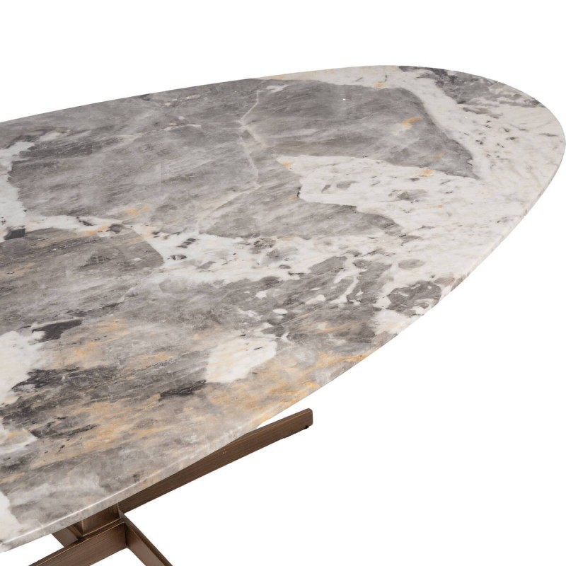 Mesa de centro ovalada pie de metal bronce con tapa de marmol 130x80x40cm