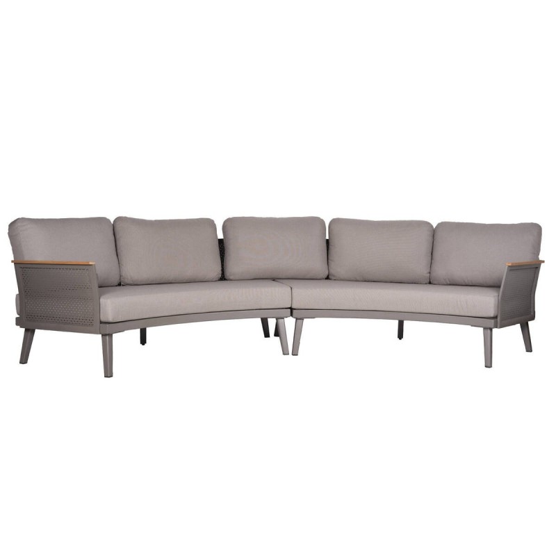 Sofá curvo de aluminio y brazos de teca 325x120x84cm