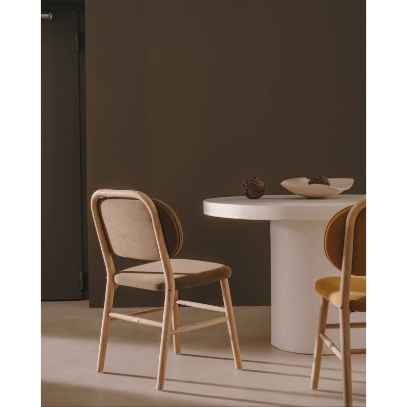 Silla helda de chenilla verde y madera de roble 45x51x83cm