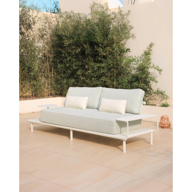 Sofá alura 2 plazas de exterior de aluminio crema con mesas auxiliares 256x90x67cm