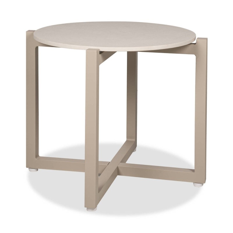 Mesa de rincón de terraza tessa de aluminio y tapa de cerámica crema 54x45cm