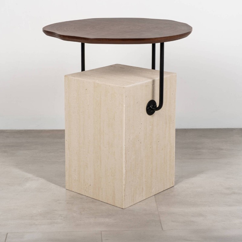 Mesa auxiliar bran de microcemento y nogal 50x54cm