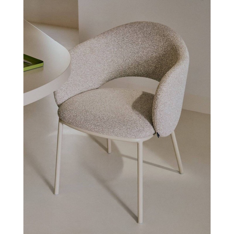Silla maina de chenilla beige y patas de acero 76x58x51 cm