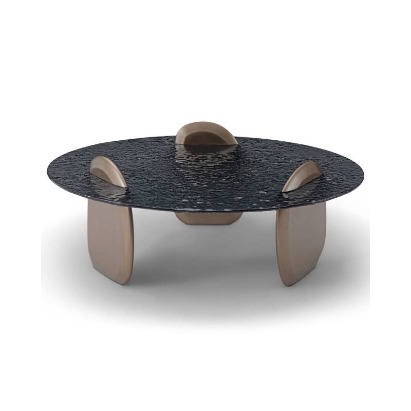 Mesa de centro Eclipse redonda cristal ondulado y base metálica – 110 cm