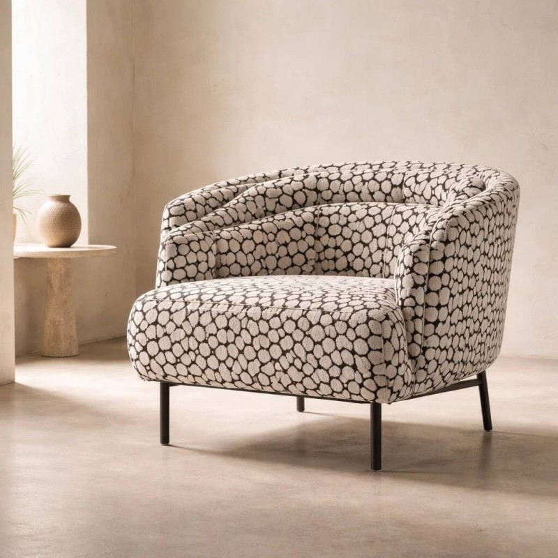 Sillón Savanna estampado blanco y negro con patas metálicas – 78x79x72 cm