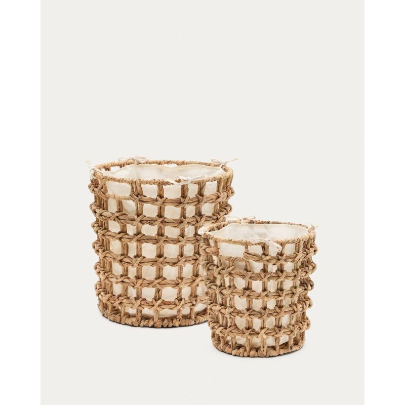 Set de 2 cestos de jacinto de agua natural con asas, Dena