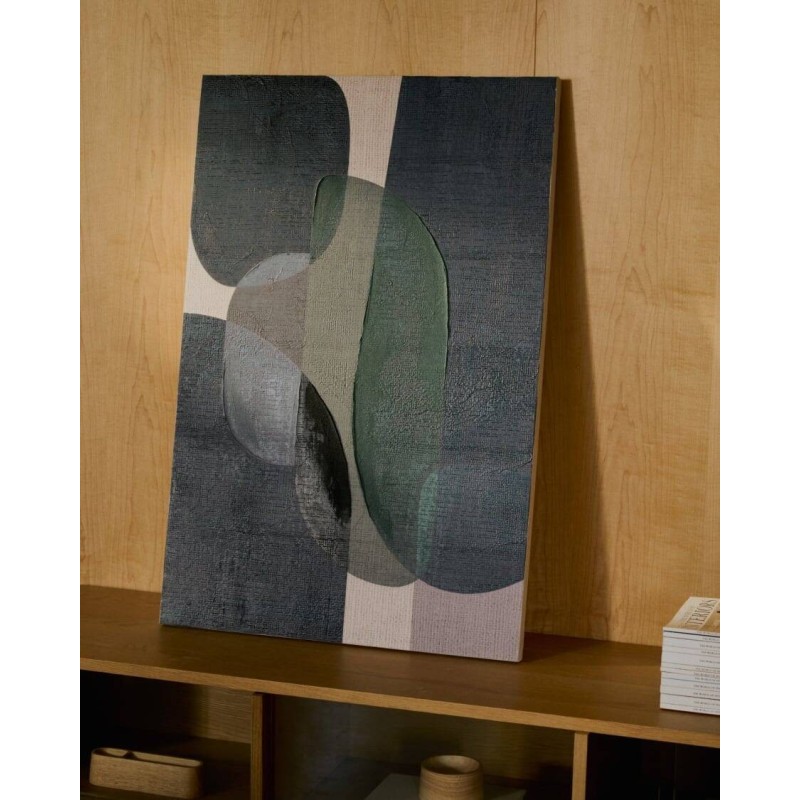 Lienzo abstracto Nemsa 60x90 cm – Hecho a mano con tonos azules y beige | Muebles Benítez