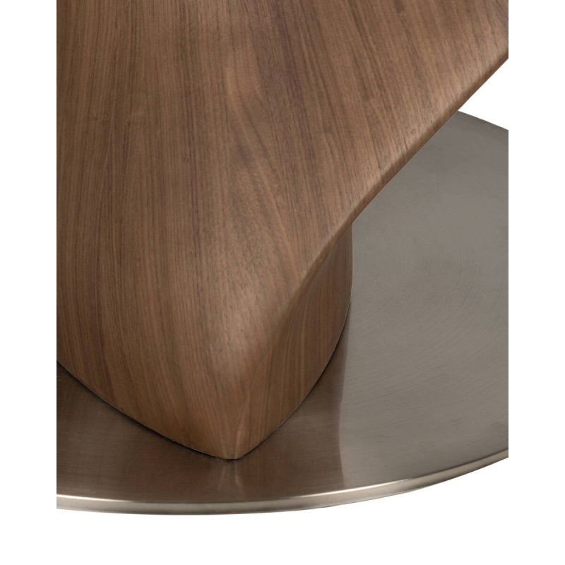 Mesa redonda syrma de cerámica con base escultórica en nogal 150x76cm