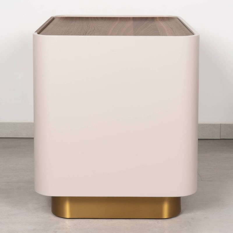 Mesita de noche Auren en nogal, beige y detalles en dorado 60x42 cm | Muebles Benítez