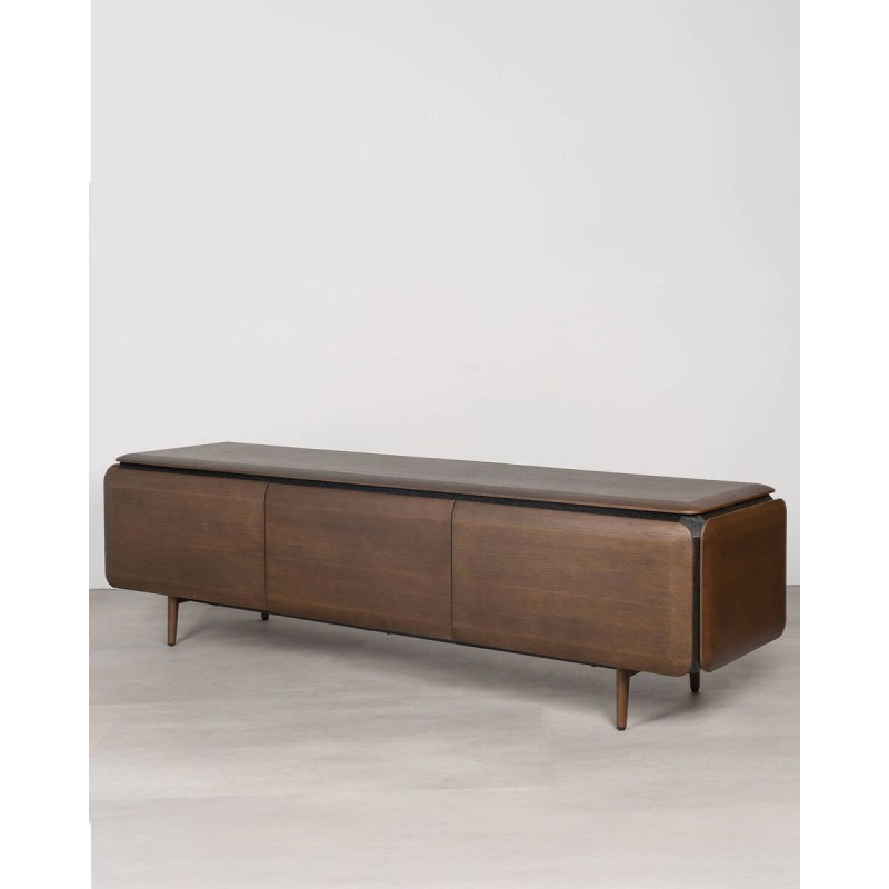 Mueble TV Teresa 180 cm en madera roble ahumado con patas de madera maciza