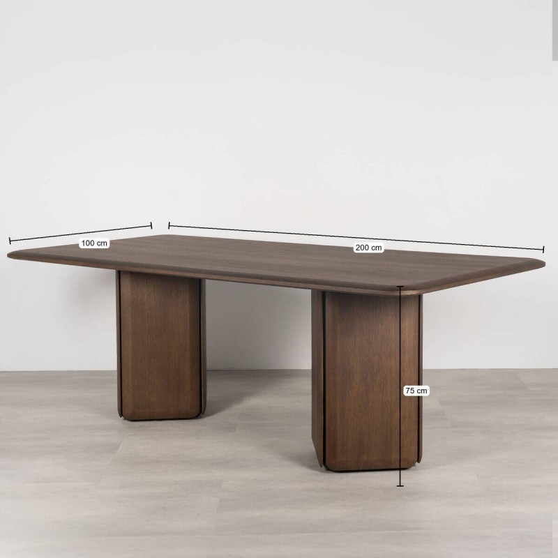 Mesa de comedor Teresa · Roble oscurecido y dos patas con detalles oscuros | Muebles Benítez