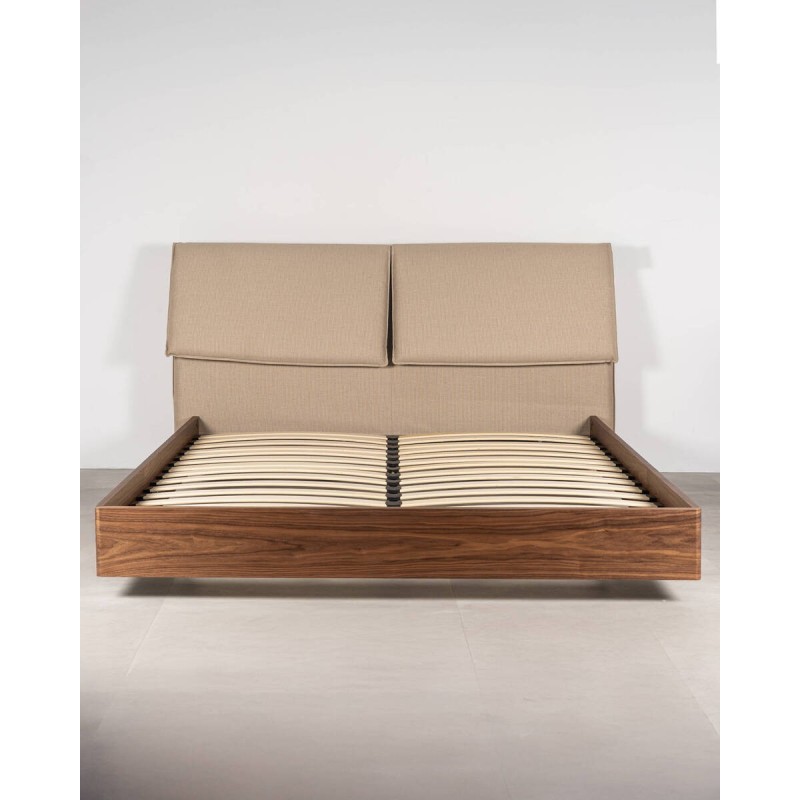 Cama de matrimonio nogal y cabecero tapizado 180x200