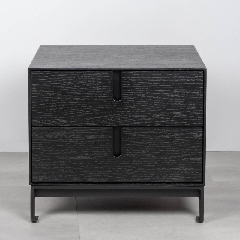 Mesita de noche negra con dos cajones y patas | Muebles Benítez