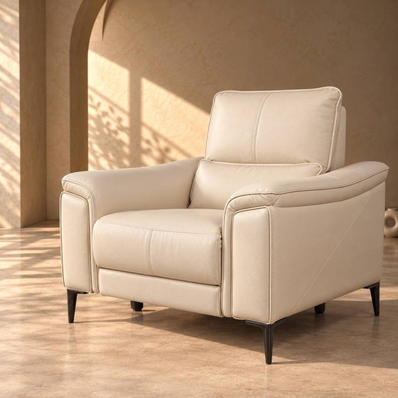 Sillón relax eléctrico 1 plaza tapizado en piel beige con puerto USB | Muebles Benítez