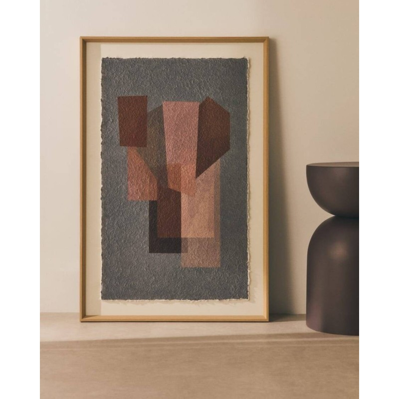 Cuadro cubista en tonos grises y burdeos con marco 60 x 90 cm  – Muebles Benítez