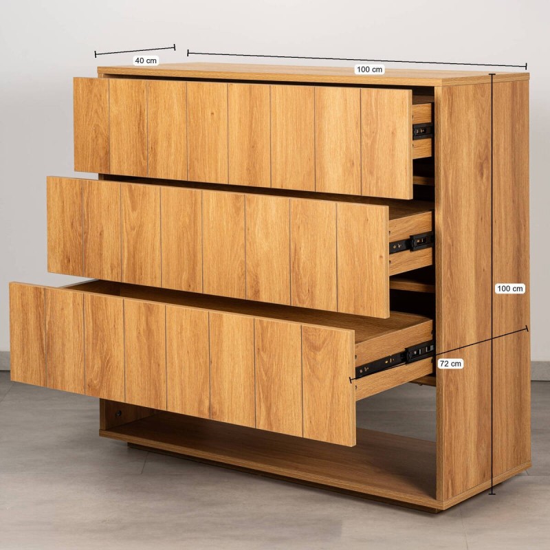 Cómoda Vardar Roble 3 Cajones | Muebles Benítez