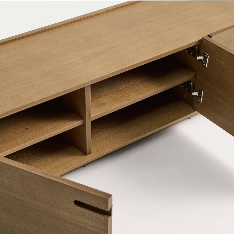Mueble TV bajo de madera natural con 4 puertas | Diseño moderno