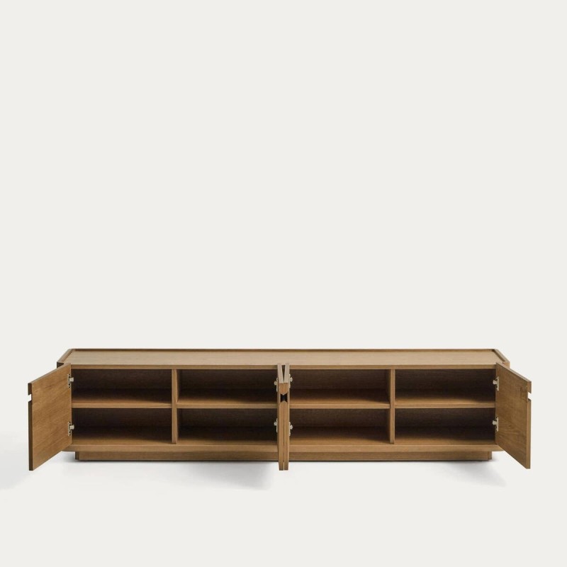Mueble TV bajo de madera natural con 4 puertas | Diseño moderno