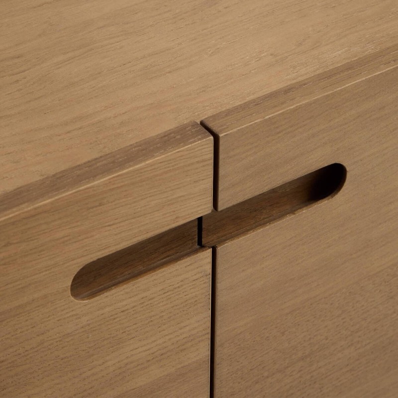 Mueble TV bajo de madera natural con 4 puertas | Diseño moderno