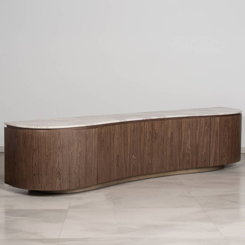Mueble TV Curvo Noto de Nogal y Mármol | Muebles Benítez