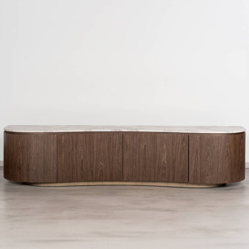 Mueble TV Curvo Noto de Nogal y Mármol | Muebles Benítez