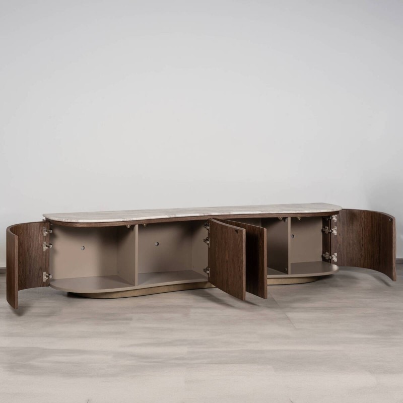 Noto Curved Walnut and Marble TV Unit | Muebles Benítez