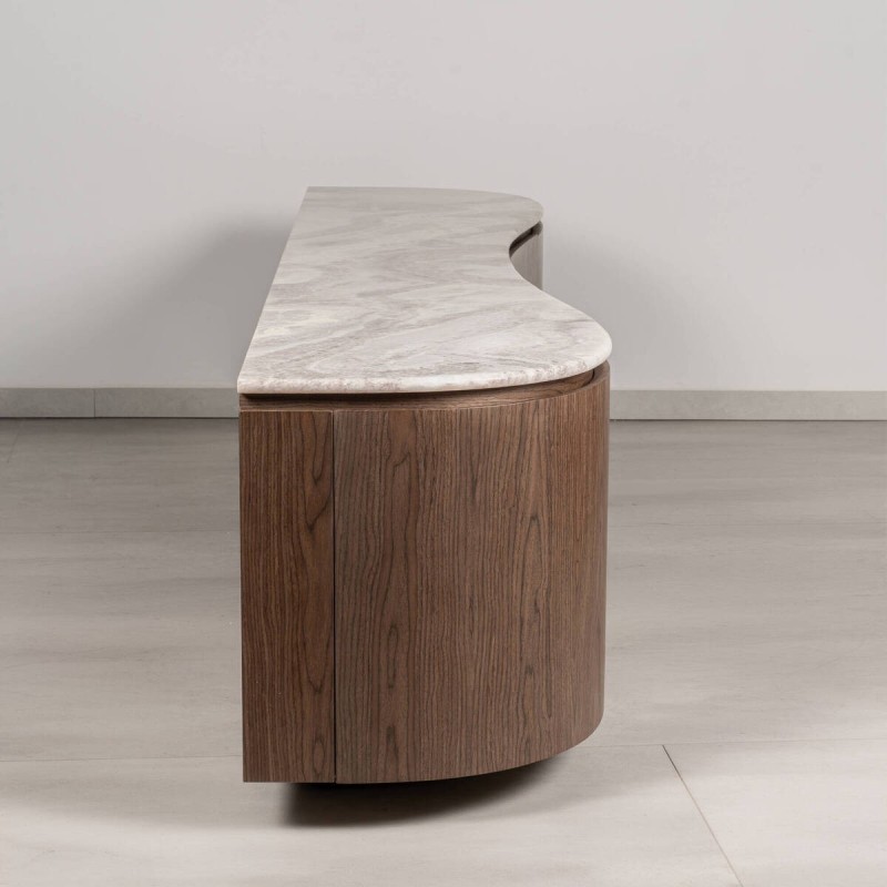 Noto Curved Walnut and Marble TV Unit | Muebles Benítez
