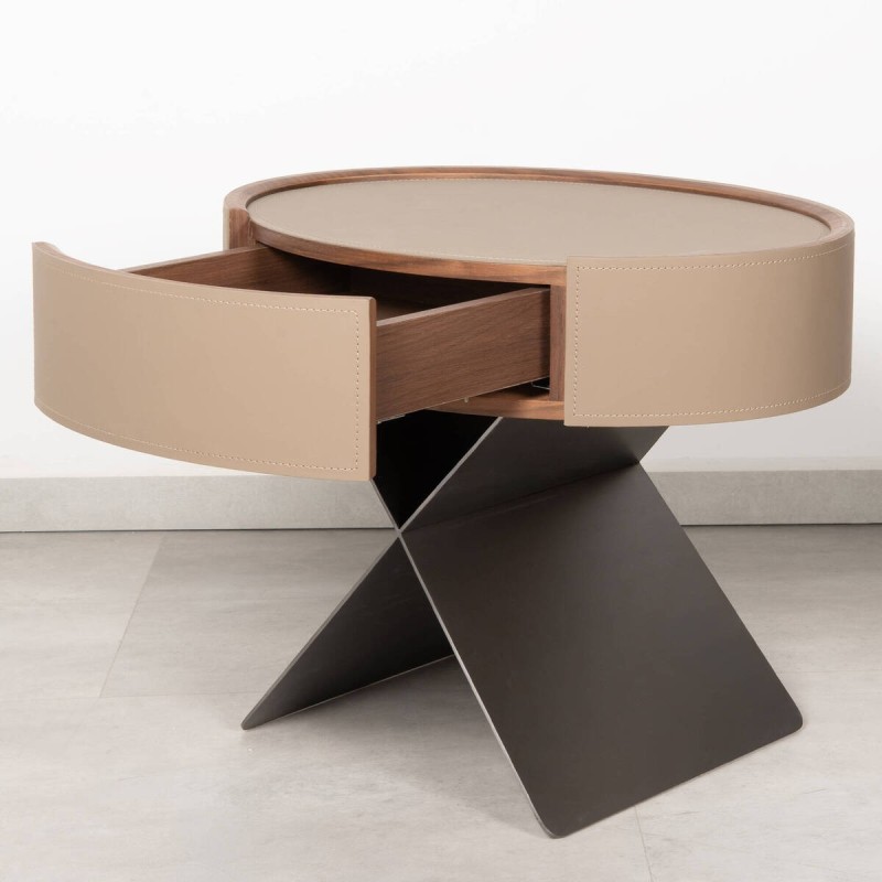 Mesita de Noche Foix Piel Topo Patas Acero | Muebles Benítez
