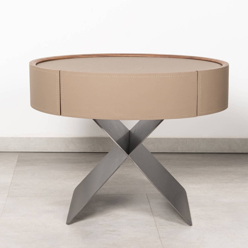 Mesita de Noche Foix Piel Topo Patas Acero | Muebles Benítez