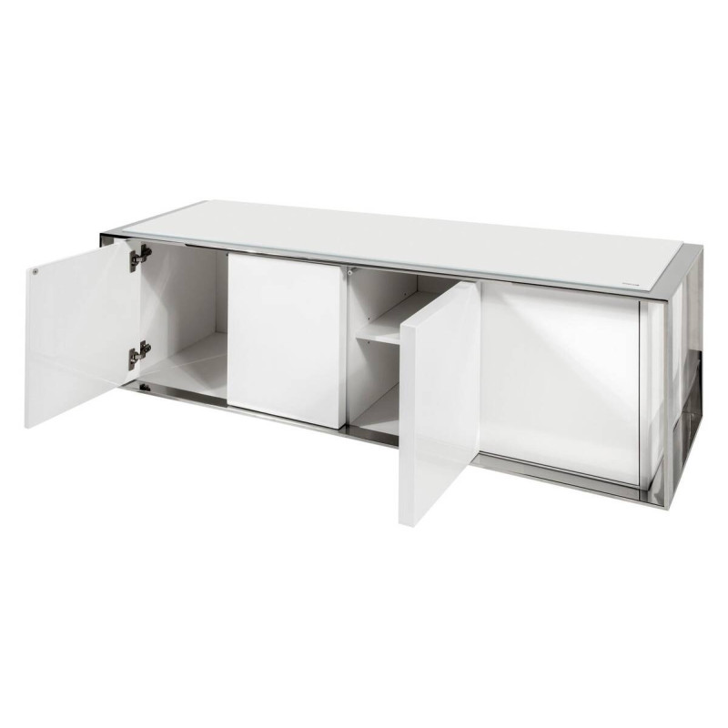 Mueble tv blanco lacado - acero inoxidable 160x48x48cm