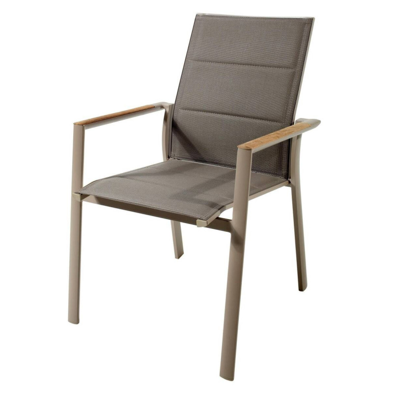 Silla de exterior aluminio taupe con brazos teca 61x65x92cm