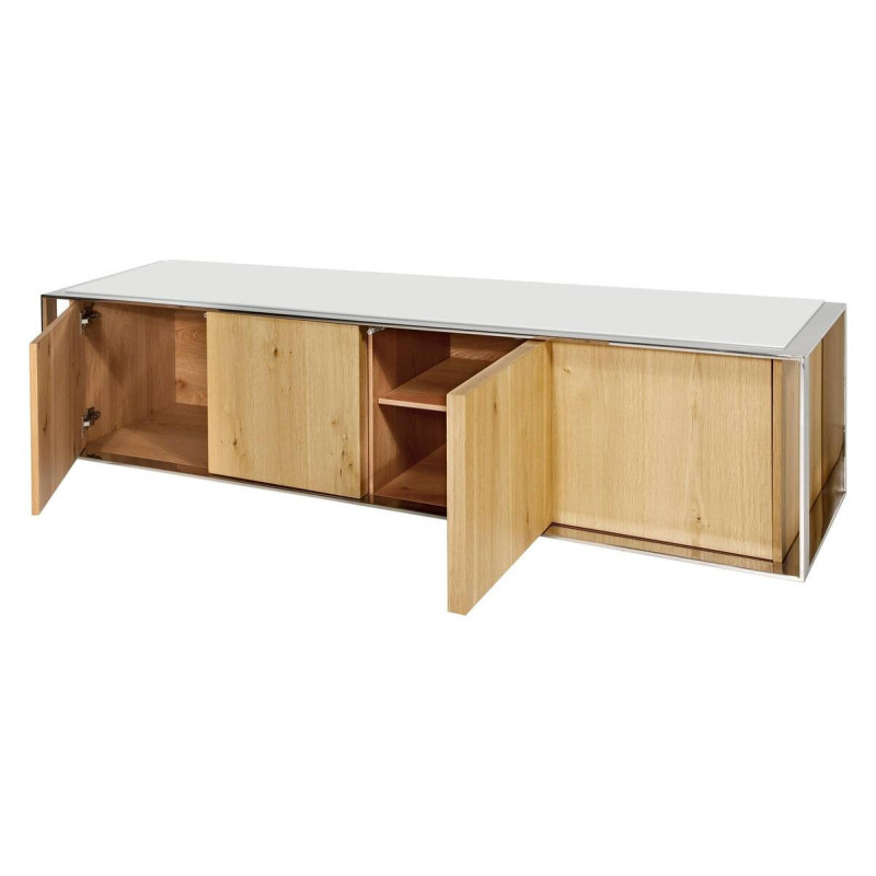 Mueble tv roble natural - acero inoxidable 200x48x48cm