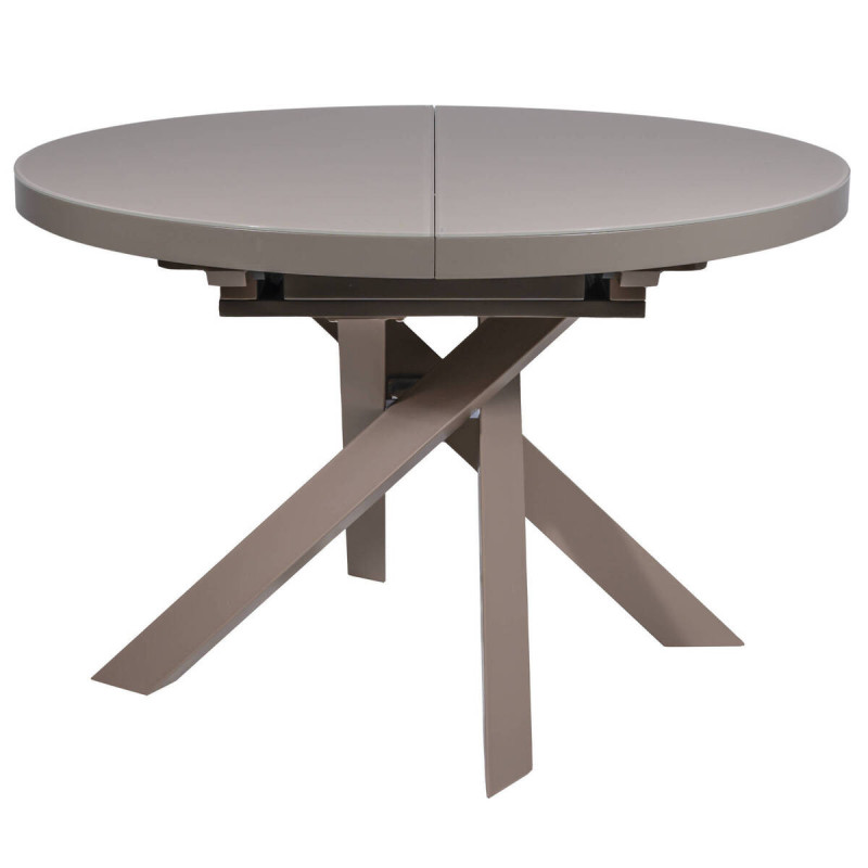 Mesa comedor redonda extensible de acero moca y cristal cappuccino ritz 160/120x76cm