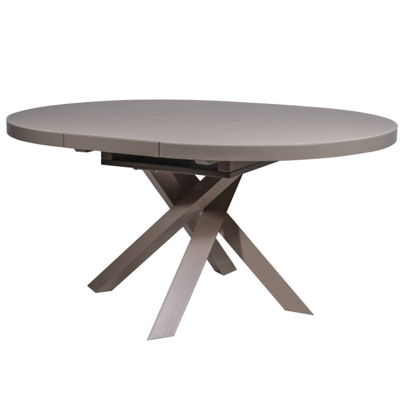 Mesa comedor redonda extensible de acero moca y cristal cappuccino ritz 160/120x76cm