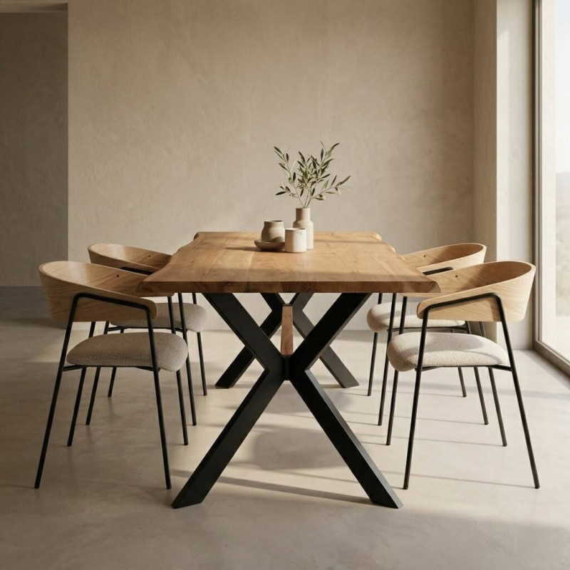 Mesa de comedor madera de acacia y metal negro 175x95x78cm