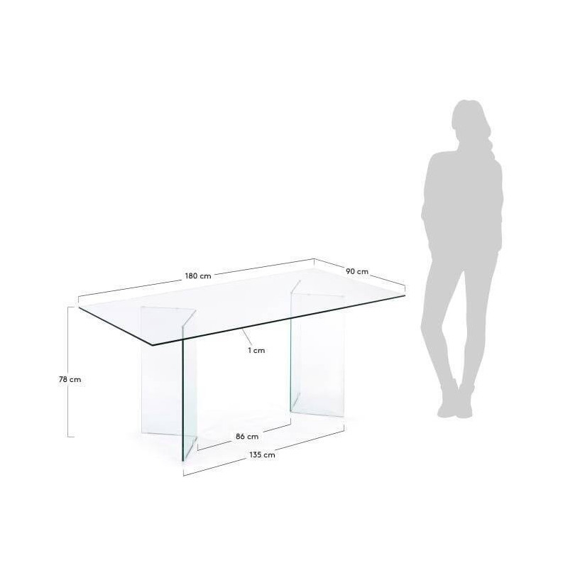 Mesa burano de cristal 180x90x78cm
