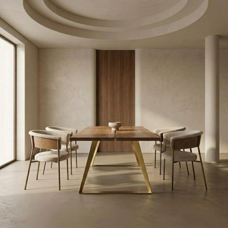 Mesa de comedor rectangular basni en madera de nogal - patas metal dorado 178x102x76cm