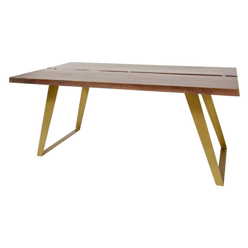 Mesa de comedor rectangular basni en madera de nogal - patas metal dorado 178x102x76cm
