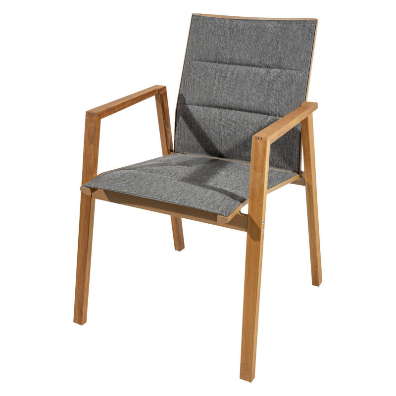 Silla de comedor de exterior madera de teca tejido gris oscuro 53x59x89cm